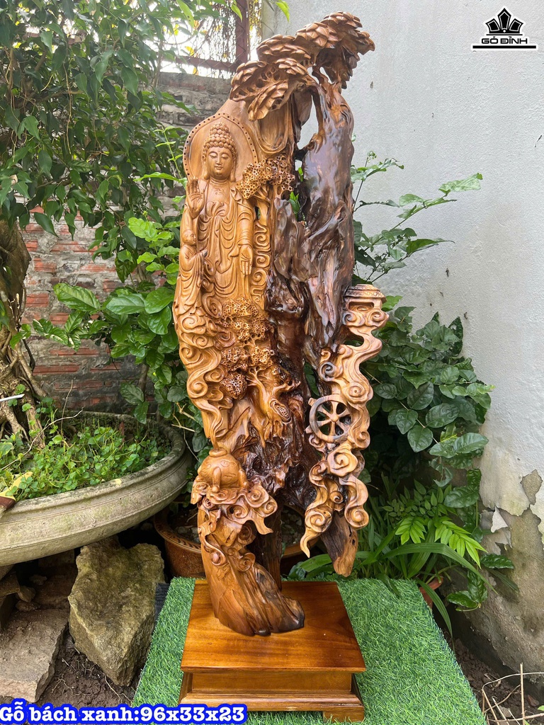 Tượng Nhất Tâm Bái Phật Gỗ Bách Xanh Cao 96 Ngang 33 Sâu 23 (cm)