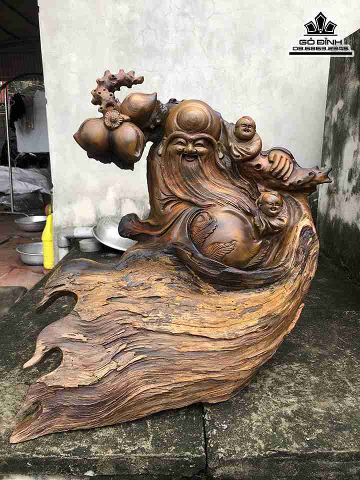 Tượng Ông Thọ gỗ lũa bách xanh   cao 65 rộng 60 dày 24 (cm)