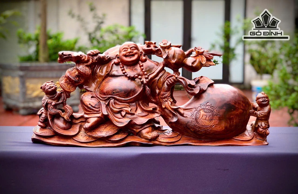 Tượng Phật Di Lặc Nhị Phúc Gỗ Cẩm Cao 32 Ngang 66 Sâu 15 (cm)