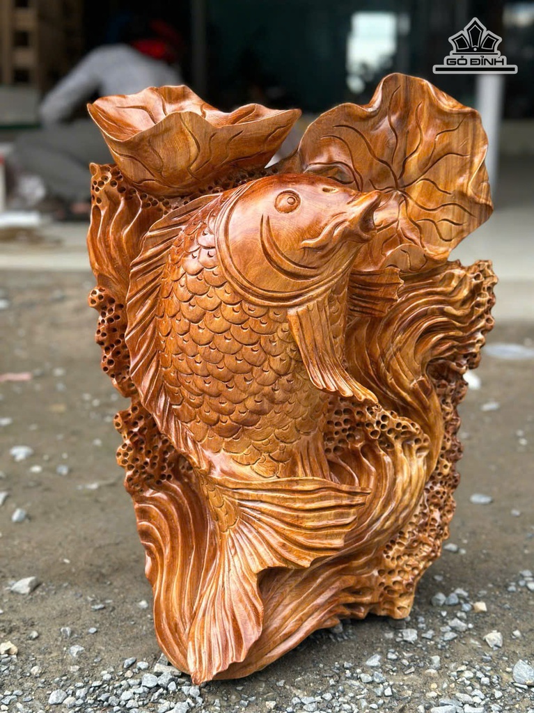 Tượng Con Cá Gỗ Ngọc Am Cao 50 Ngang 38 Sâu 22 (cm)