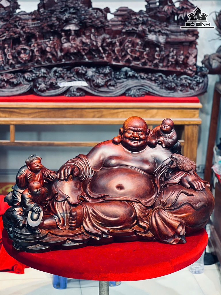 Tượng Phật Di Lặc Tam Phúc Gỗ Trắc Cao 38 Ngang 68 Sâu 36 (cm)