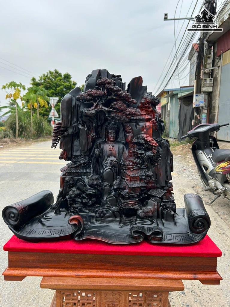 Tượng Nhất Tâm Bái Phật Gỗ Trắc Cao 62 Ngang 61 Sâu 23 (cm)