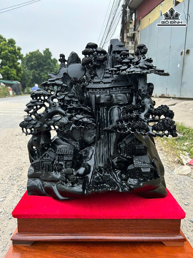 Tượng Tiểu Cảnh Gỗ Mun Sừng Cao 59 Ngang 47 Sâu 24 (cm)