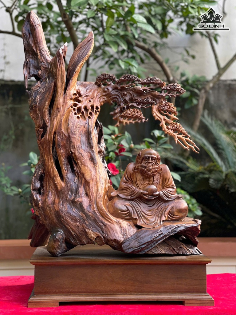 Tượng Đạt Ma Sư Tổ Gỗ Bách Xanh Cao 83 Ngang 60 Sâu 50 (cm)