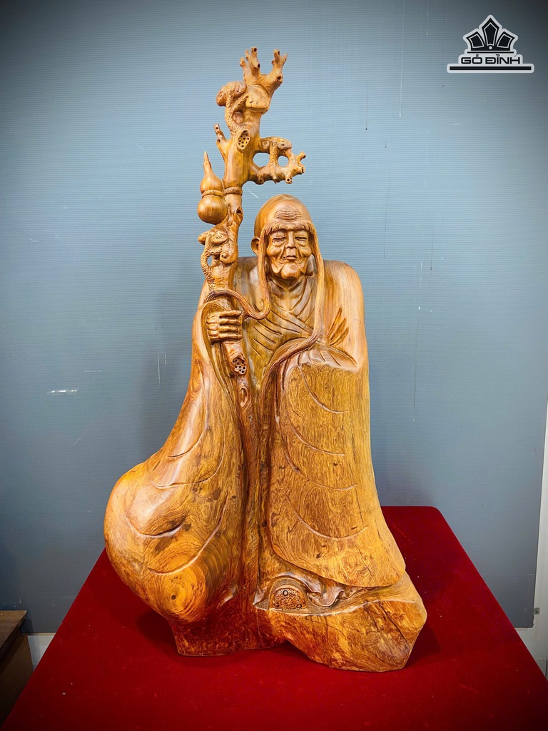 Tượng La Hán Trường Mi Gỗ Hương Cao 80 Ngang 43 Sâu 26 (cm)