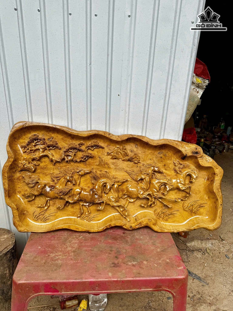 Tranh Bát Mã Gỗ Nu Nghiến Cao 46 Ngang 100 Sâu 6 (cm)