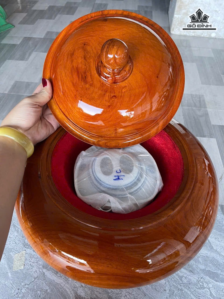 Bình Ủ Trà Gỗ Gõ Đỏ ( Cà Te) Cao 36 Đường Kính 38,5 (cm) - 2,5 Lít