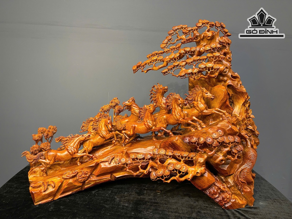 Tượng Bát Mã Gỗ Hương Cao 79 Ngang 105 Sâu 40 (cm)