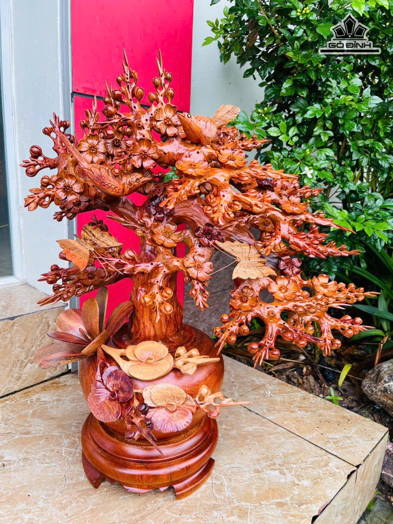 Bình Hoa Mai Gỗ Hương - Cao 66 Ngang 55 Sâu 30 (cm) - 9kg