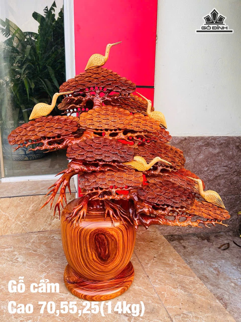Bình Tùng Hạc Gỗ Cẩm Cao 70 Ngang 55 Sâu 25 (cm) - 14kg