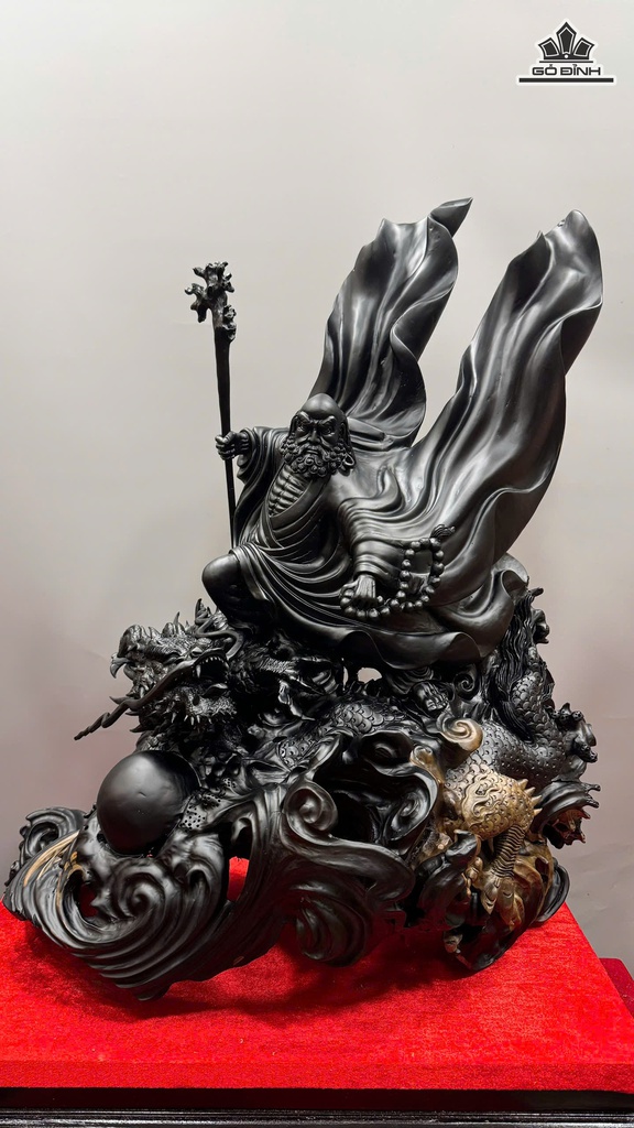 Tượng Đạt Ma Hàng Long Gỗ Mun Sừng Cao 84 Ngang 58 Sâu 33 (cm)