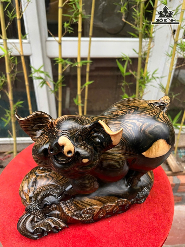 Tượng Heo Gỗ Mun Hoa Cao 23 Ngang 29 Sâu 15 (cm)