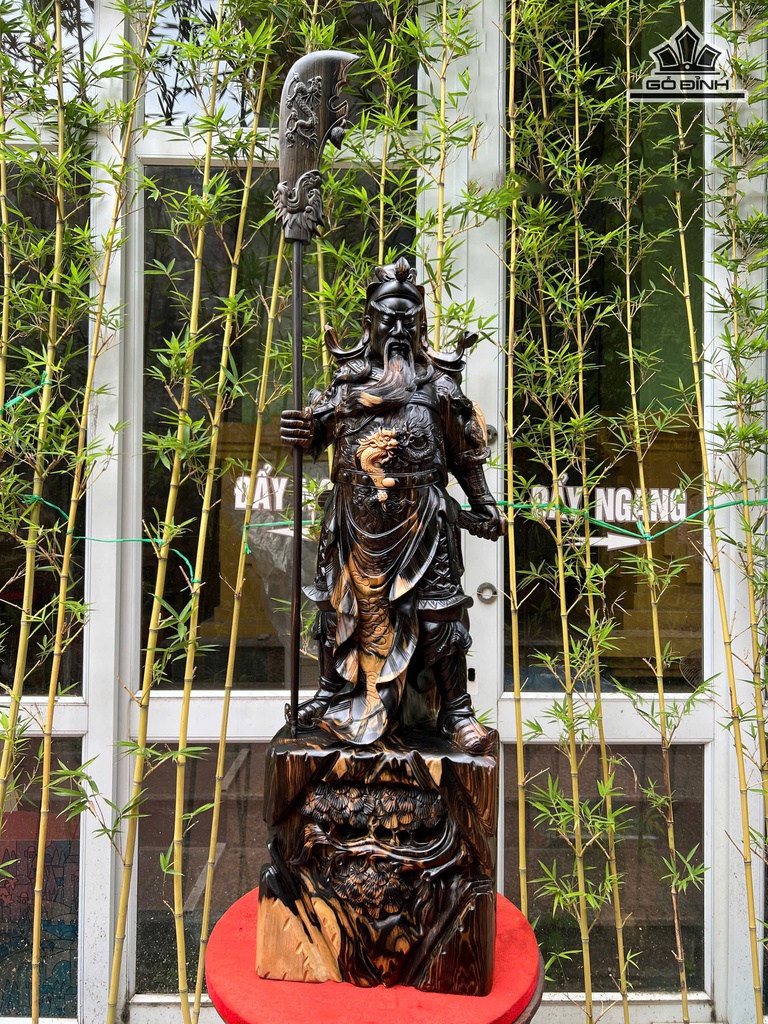 Tượng Quan Công Trấn Ải Gỗ Mun Hoa Cao 80 Ngang 26 Sâu 16 (cm) - Cao Cả Đao 105 (cm)