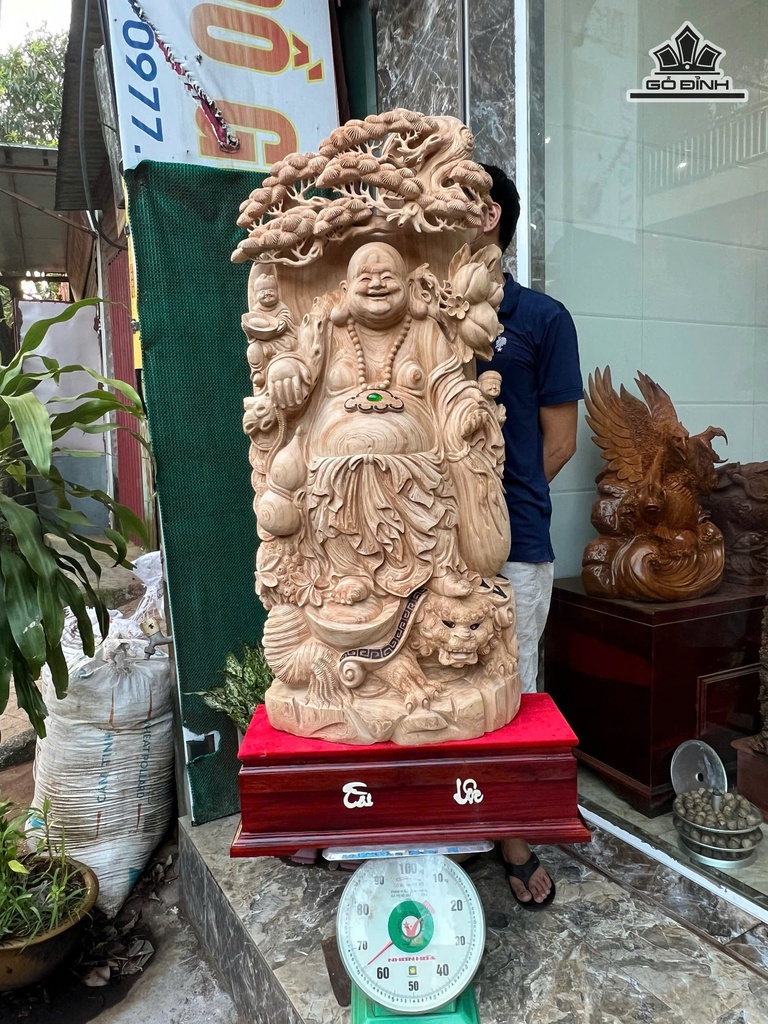 Tượng Phật Di Lặc Nhị Phúc Gỗ Ngọc Am Cao 145 Ngang 58 Sâu 28 (cm)