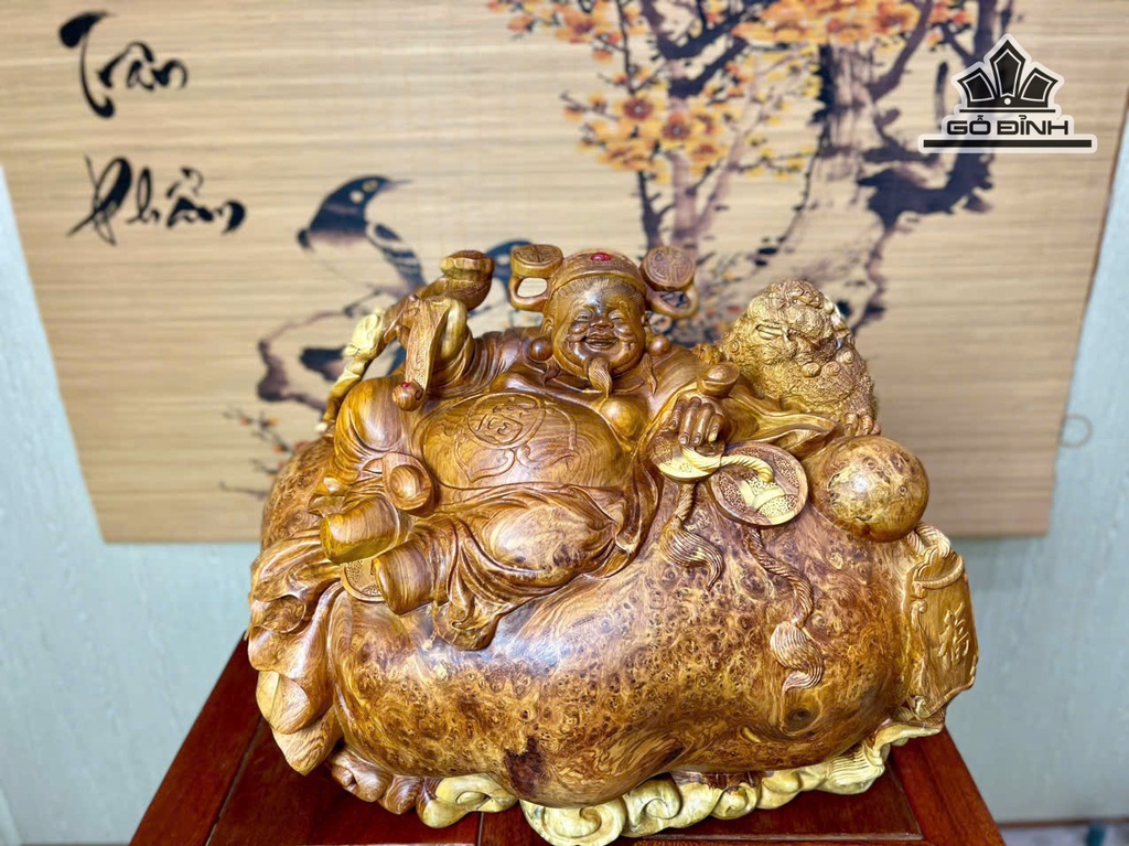 Tượng Thần Tài Gỗ Nu Hương Cao 38 Ngang 48 Sâu 23 (cm) - 28kg