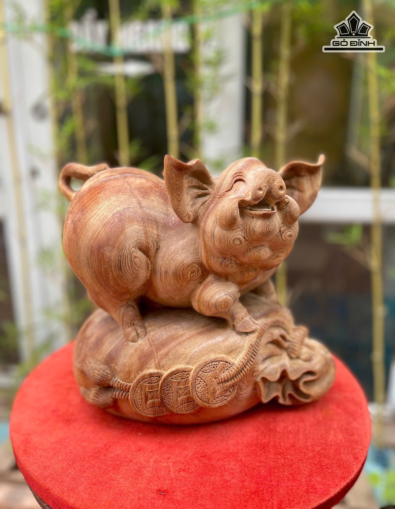Tượng Heo Gỗ Ngọc Am Cao 26 Ngang 30 Sâu 21 (cm)