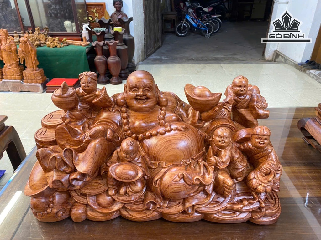 Tượng Phật Di Lặc Ngũ Phúc Gỗ Hương Cao 29 Ngang 59 Sâu 28 (cm)