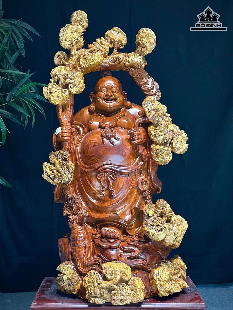 Tượng Di Lặc Cầm Nấm Gỗ Cẩm Paodosa Cao 106 Ngang 50 Sâu 37 (cm)