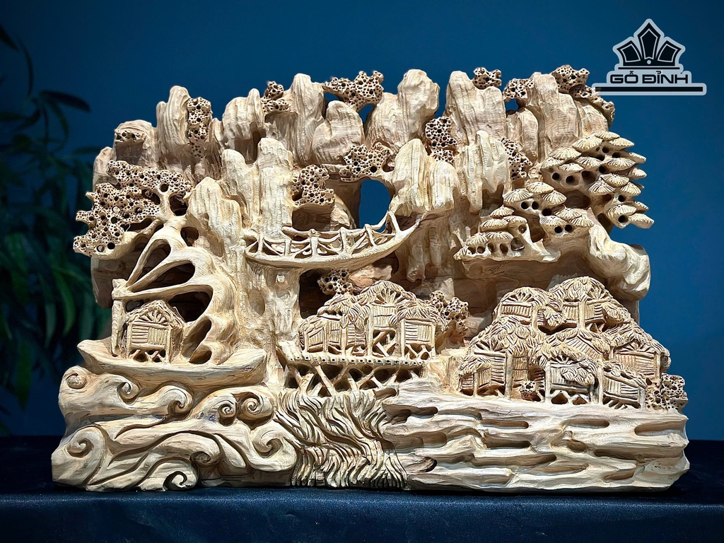 Tượng Tiểu Cảnh Gỗ Ngọc Am Cao 50 Ngang 69 Sâu 23 (cm)