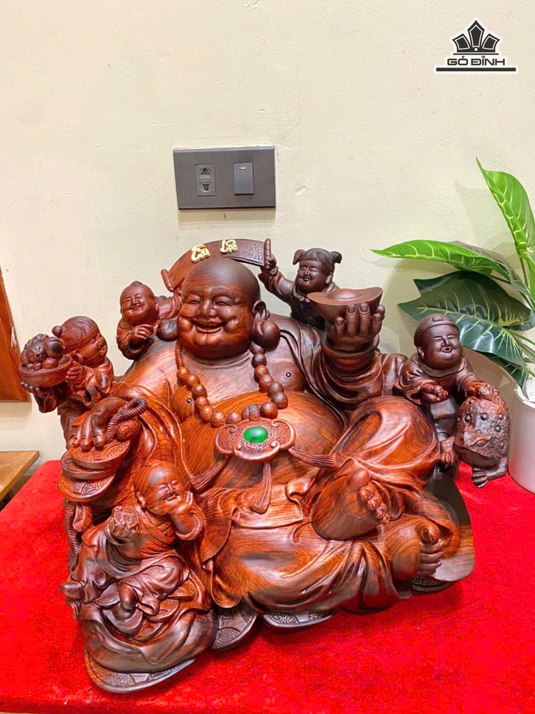 Tượng Phật Di Lặc Ngũ Phúc Gỗ Trắc Cao 32 Ngang 46 Sâu 39 (cm)