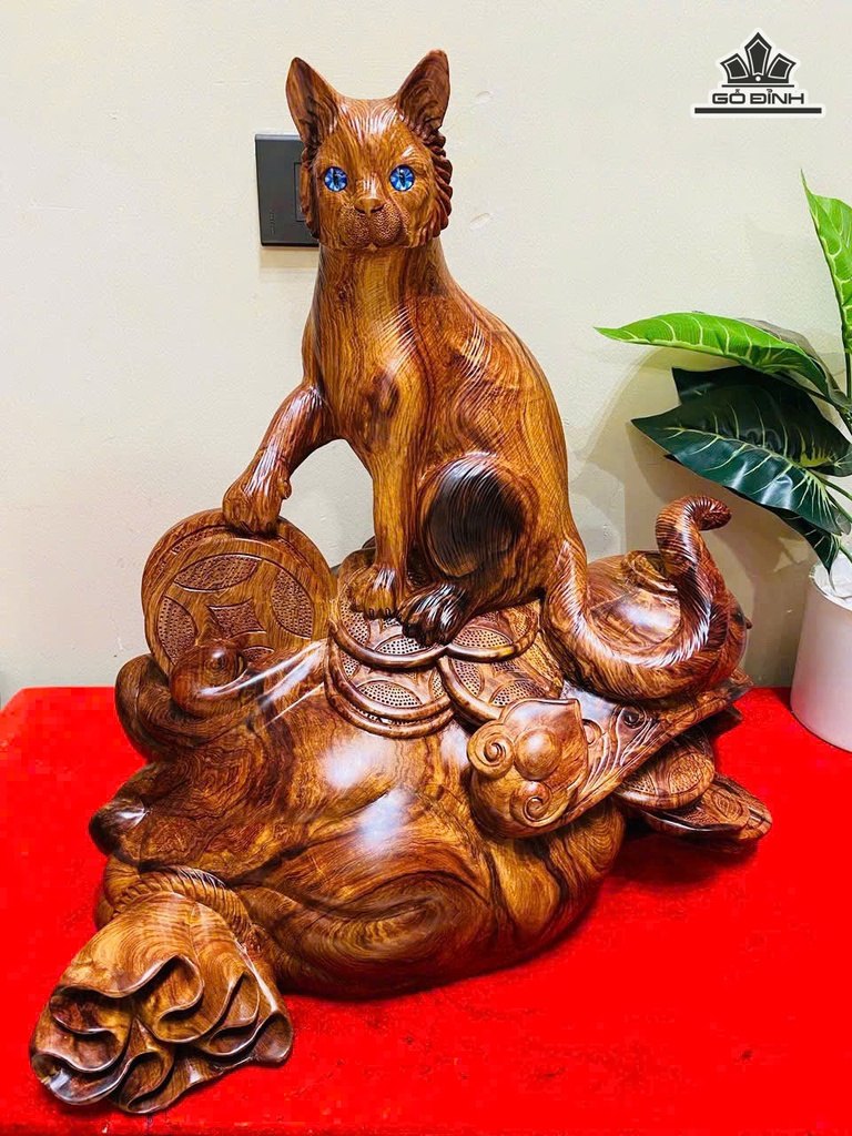 Tượng Mèo Gỗ Cẩm Cao 45 Ngang 48 Sâu 26 (cm)