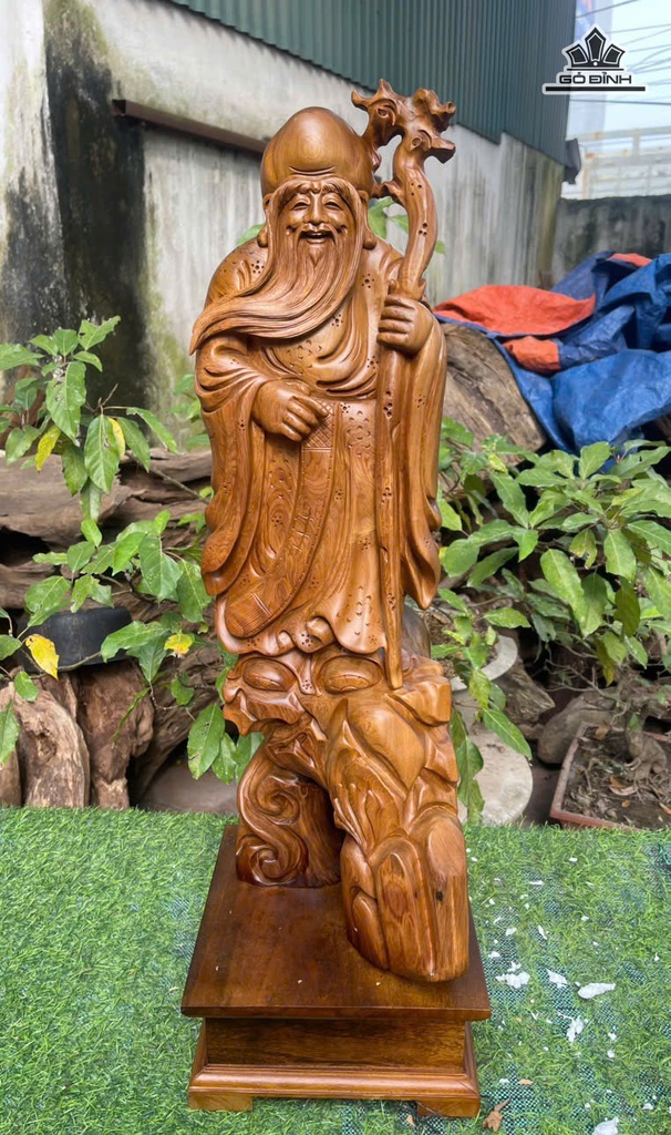 Tượng Ông Thọ Gỗ Bách Xanh Cao Cả Kỷ 77 Ngang 20 Sâu 25 (cm) - Kỷ Cao 10 (cm)