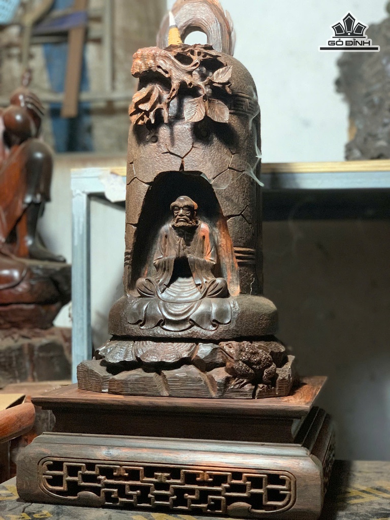 Tượng Đạt Ma Giác Ngộ Gỗ Trắc Cao 43 Ngang 22 Sâu 21 (cm) - 5kg - Kỷ Cao 25 x 25 x 9 (cm)