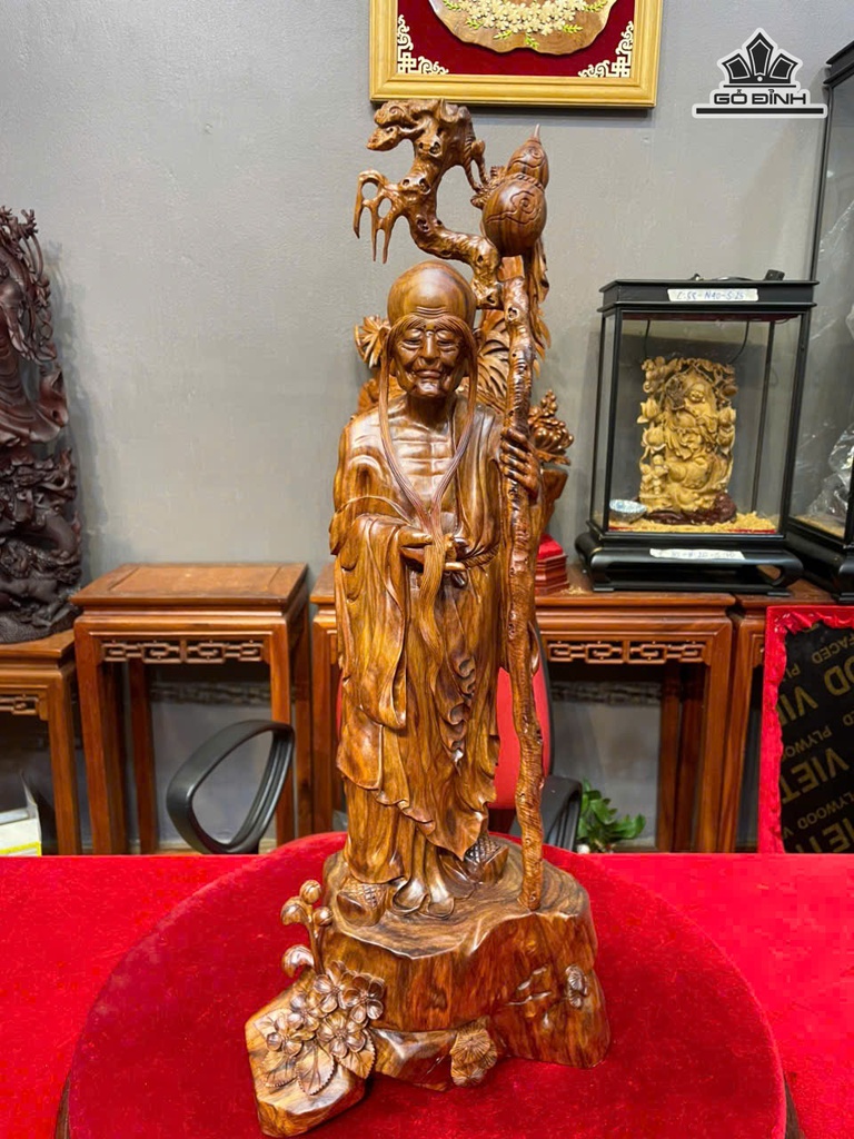 Tượng La Hán Trường Mi Gỗ Sưa Cao 62 Ngang 23 Sâu 16 (cm)