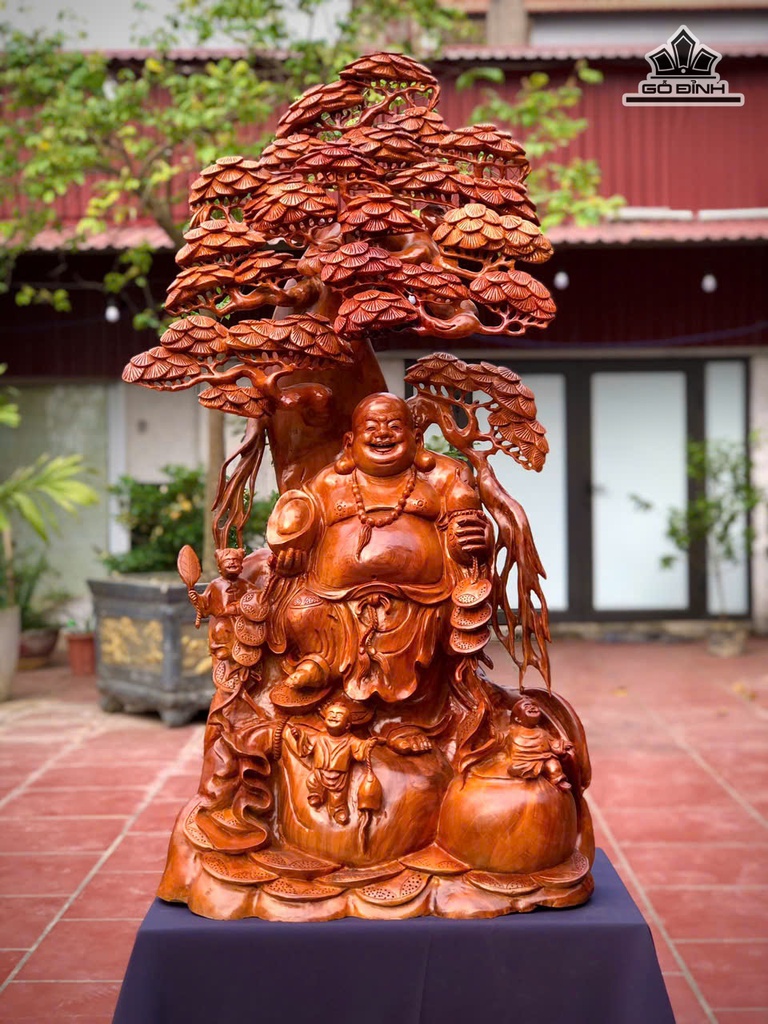 Tượng Phật Di Lặc Tam Phúc Gỗ Hương Cao 112 Ngang 56 Sâu 30 (cm)