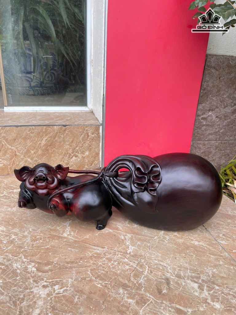 Tượng Heo Gỗ Trắc Cao 17 Ngang 55 Sâu 15 (cm) - 5kg