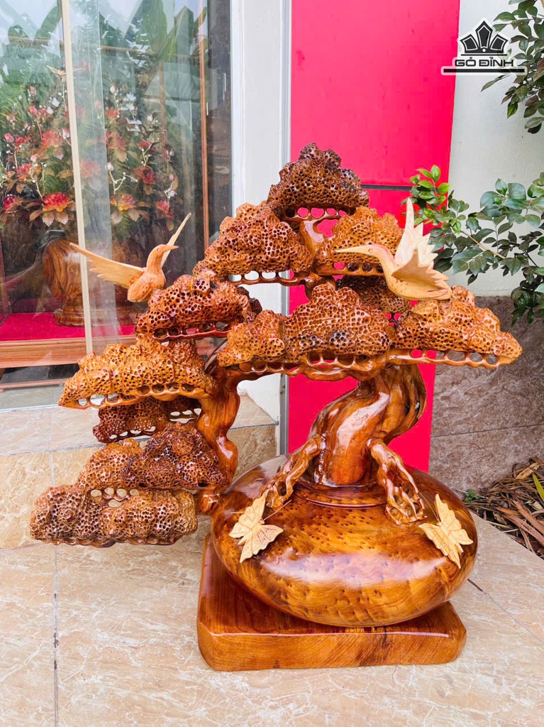 Bình Tùng Hạc Gỗ Nu Ngọc Am Cao 65 Ngang 65 Sâu 36 (cm) - 15kg