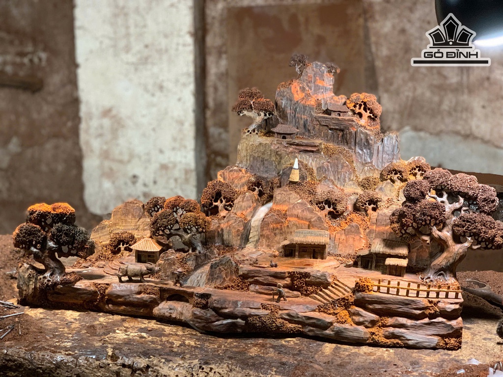 Tượng Tiểu Cảnh Gỗ Trắc Cao 39 Ngang 76 Sâu 27 (cm)