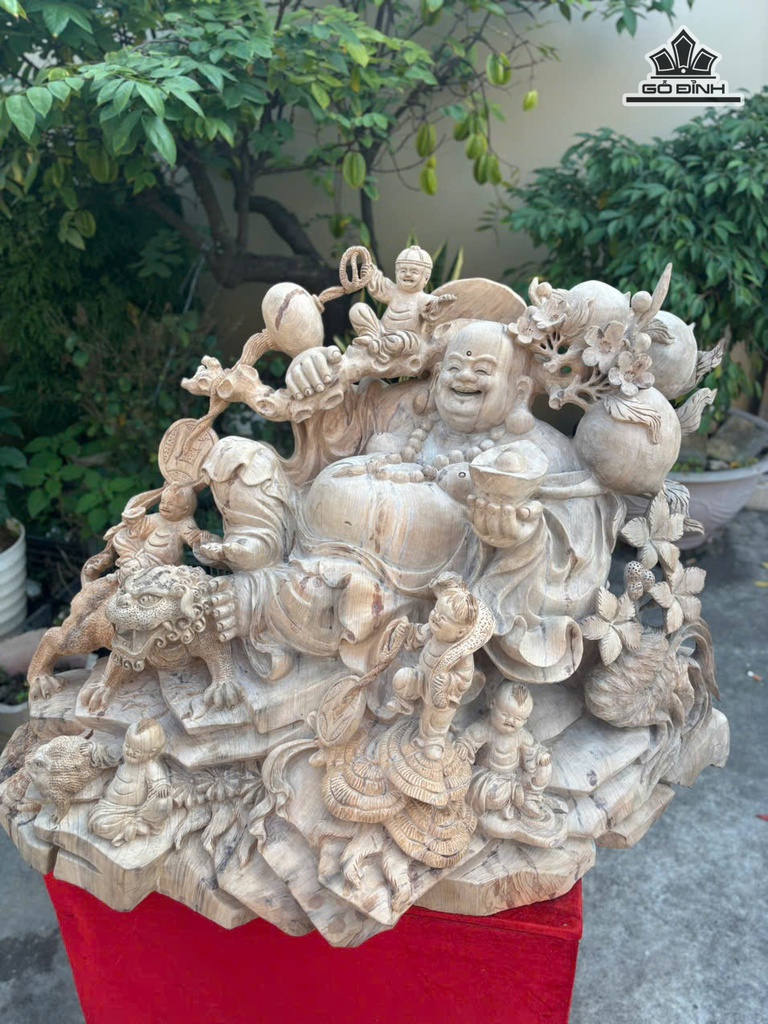 Tượng Phật Di Lặc Ngũ Phúc Gỗ Ngọc Am Cao 60 Ngang 90 Sâu 46 (cm)