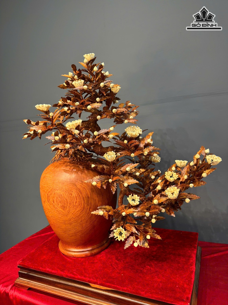 Bình Hoa Phù Dung Gỗ Sưa Cao 88 Ngang 91 Sâu 38 - Đường Kính Bình 35 Gỗ Hương Đá