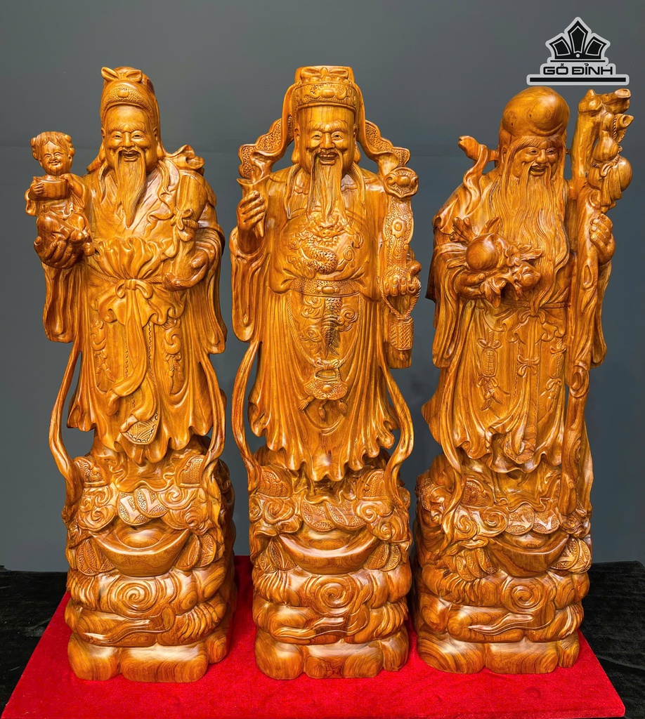 Bộ Tam Đa Phúc Lộc Thọ Gỗ Hương Ta Cao 77 Ngang 21 Sâu 19 (cm)