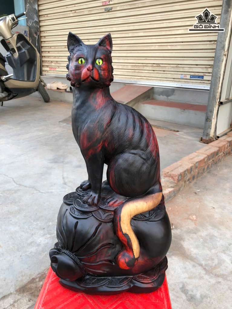 Tượng Mèo Gỗ Trắc Cao 44 Ngang 24 Sâu 17 (cm)