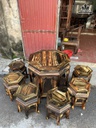 Bộ Đôn Lục Lăng 7 Món Gỗ Mun Hoa- Bàn Cao 70 Mặt Bàn Rộng 81 - Ghế Cao 43 - Đường Kính Mặt Ghế Rộng 36 (cm)