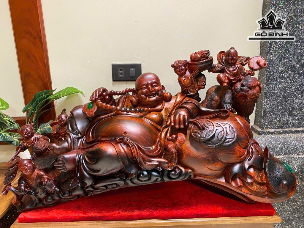 Tượng Phật Di Lặc Ngũ Phúc Gỗ Trắc Cao 46 Ngang 83 Sâu 32 (cm)