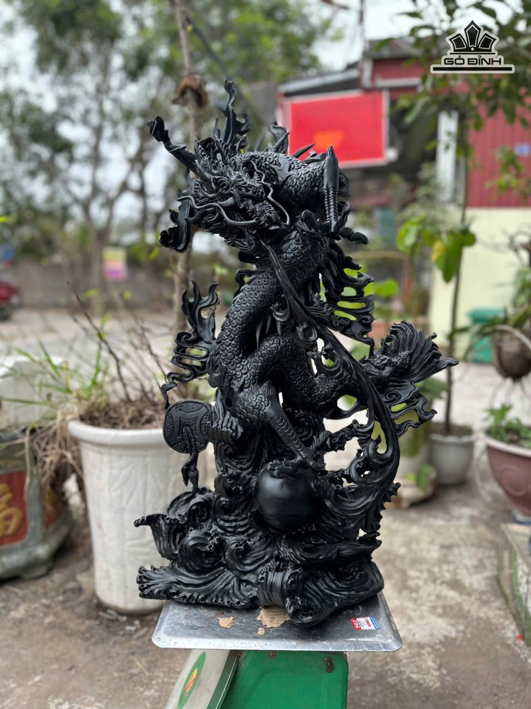 Tượng Rồng ( Nhất Long) Gỗ Mun Sừng Cao 50 Ngang 31 Sâu 8 (cm)