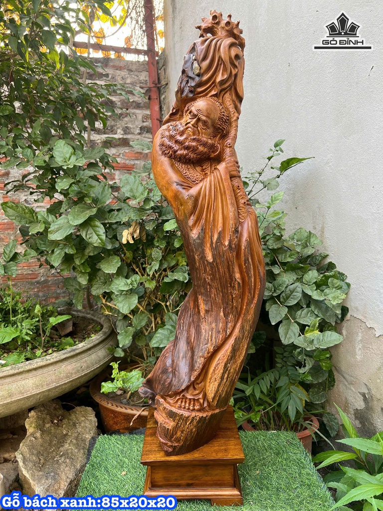 Tượng Đạt Ma Sư Tổ Gỗ Bách Xanh Cao 85 Ngang 20 Sâu 20 (cm)
