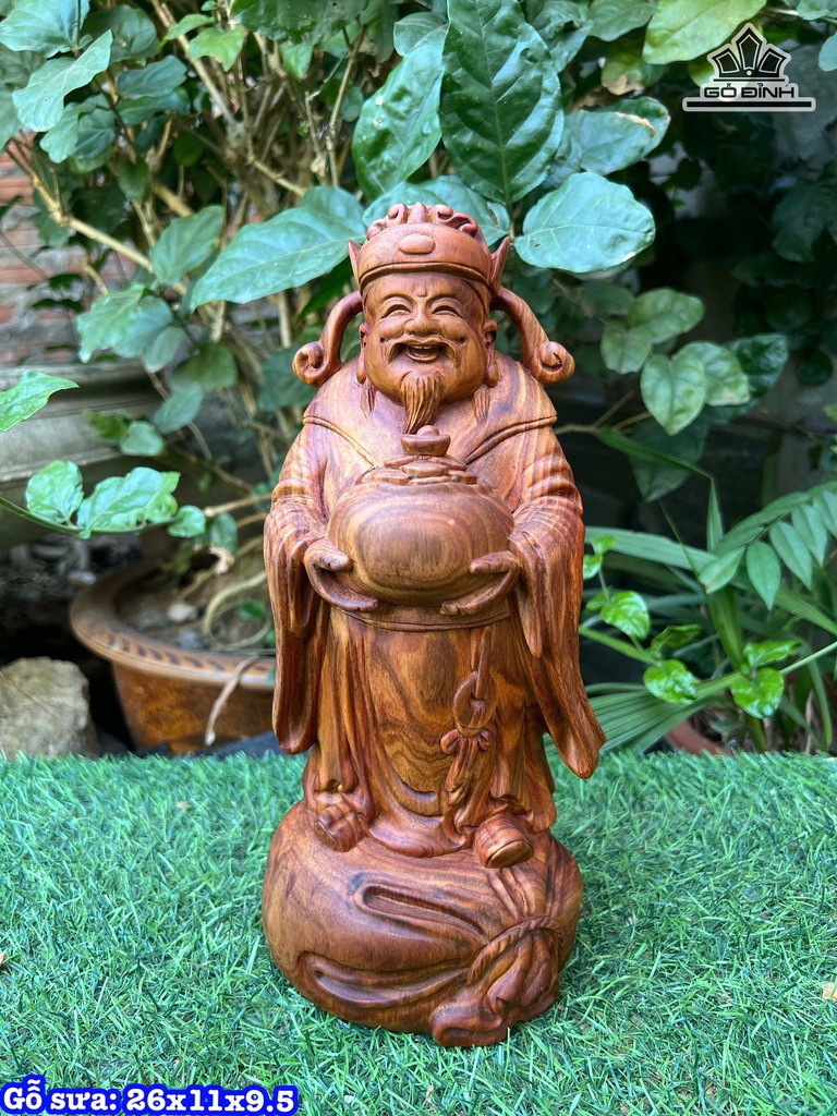 Tượng Thần Tài Gỗ Sưa Cao 26 Ngang 11 Sâu 9,5 (cm)