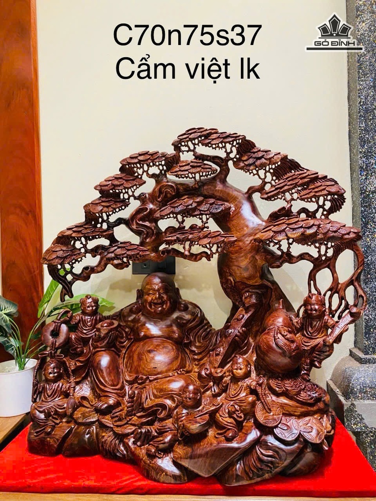 Tượng Phật Di Lặc Ngũ Phúc Gỗ Cẩm Cao 70 Ngang 75 Sâu 37 (cm)