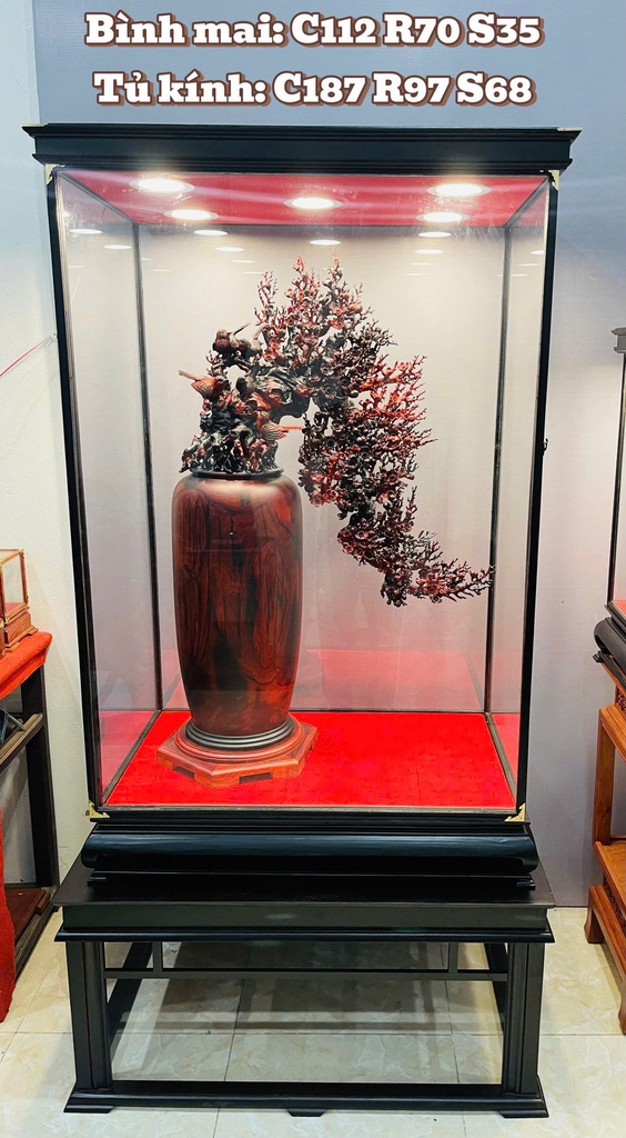 Bình Hoa Gỗ Trắc Cao 112 Ngang 70 Sâu 35 (cm) - Kèm Tủ