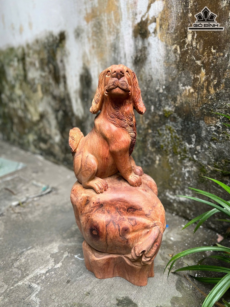 Tượng Chó Gỗ Hương Cao 60 Ngang 27 Sâu 26 (cm) - 15kg