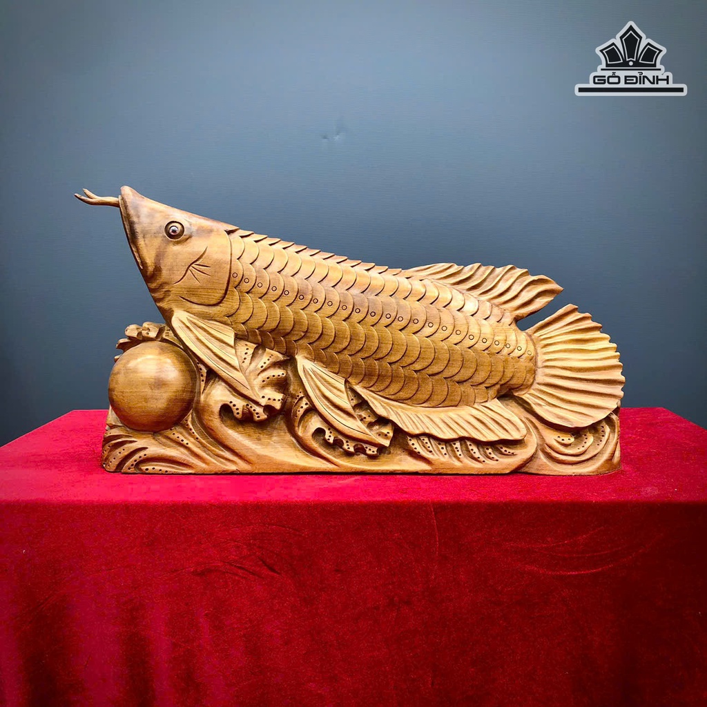 Tượng Cá Kim Long Gỗ Ngọc Am Cao 29 Ngang 52 Sâu 11 (cm)