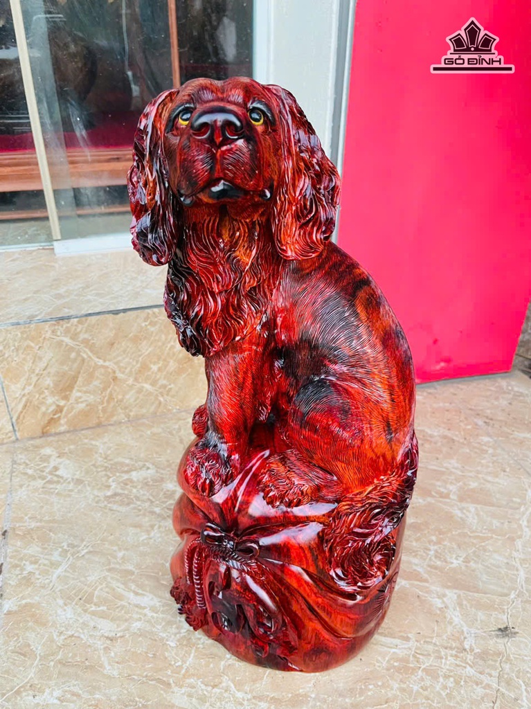 Tượng Chó Gỗ Trắc Cao 45 Ngang 20 Sâu 17 (cm) - 8kg