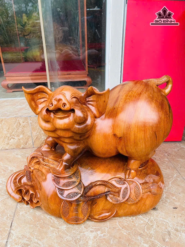 Tượng Heo Gỗ Ngọc Am Cao 40 Ngang 50 Sâu 30 (cm) - 22kg
