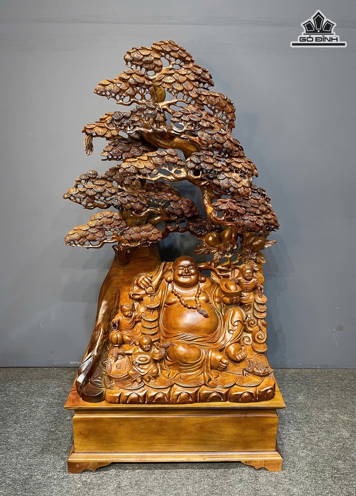Tượng Phật Di Lặc Tam Phúc Gỗ Bách Xanh Cao Cả Kỷ 128 Ngang 70 Sâu 40 (cm) - Kỷ Cao 25 (cm)