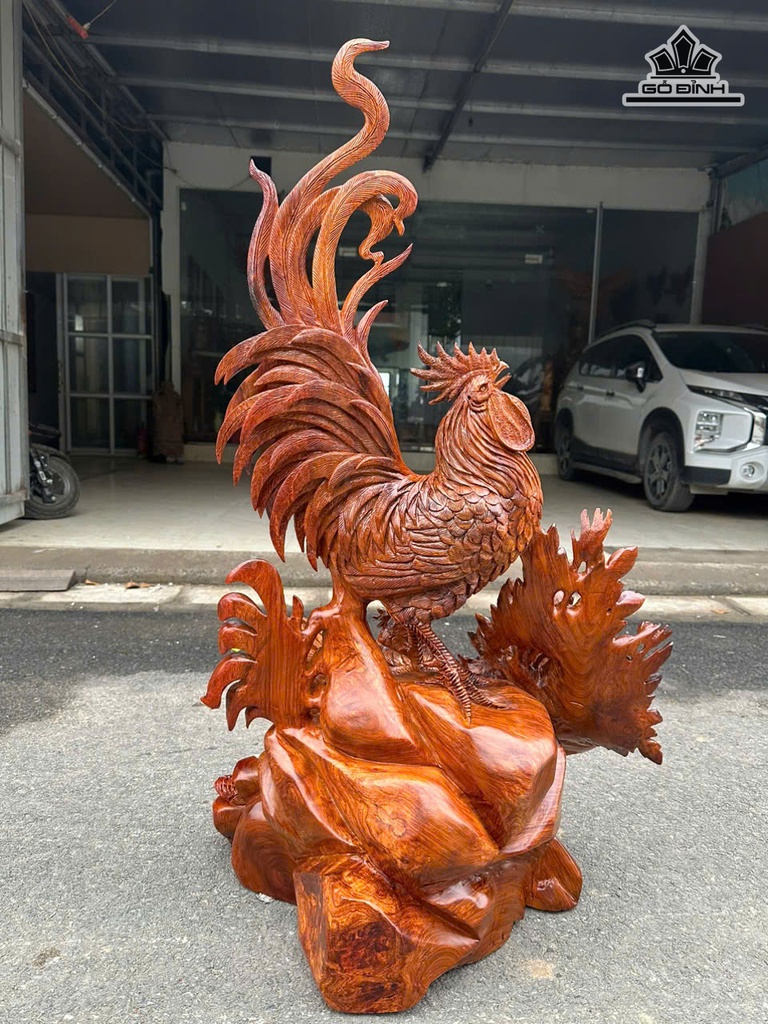 Tượng Gia Đình Gà Gỗ Hương Cao 108 Ngang 65 Sâu 40 (cm)