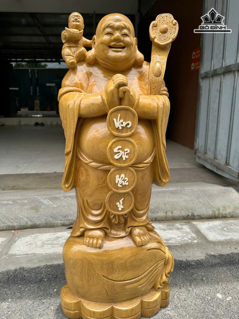 Tượng Phật Di Lặc Chúc Phúc Gỗ Cẩm Vàng Cao 100 Ngang 40 Sâu 25 (cm)